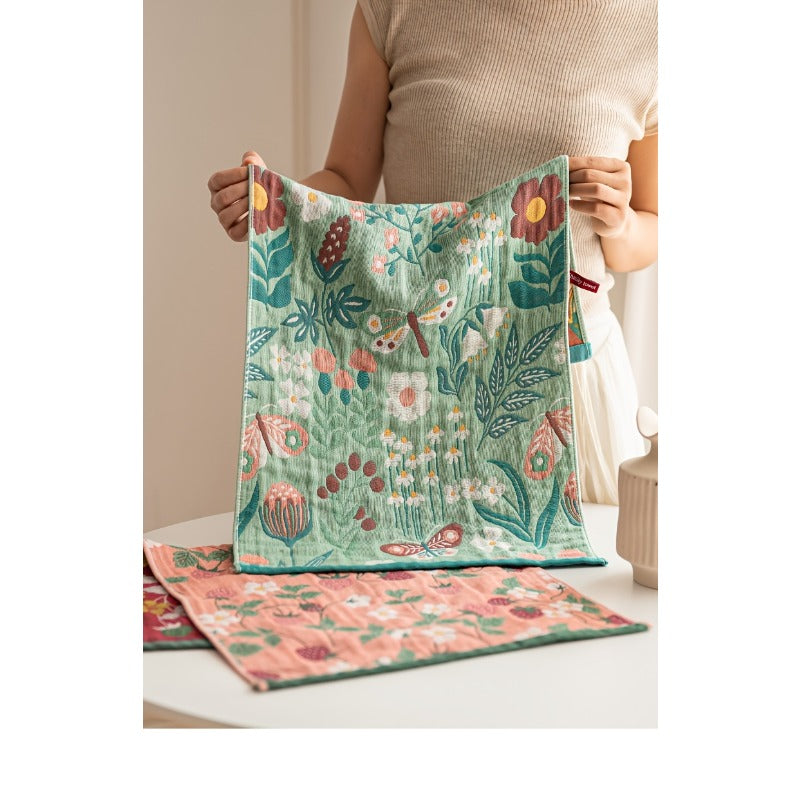 Four-Layer Gauze Jacquard Hand Towel & Kitchen Towel Set Thickened Soft Absorbent Quick Dry - Floral Pastoral Style Multi-Function 4 Designs | Nuvia Haven