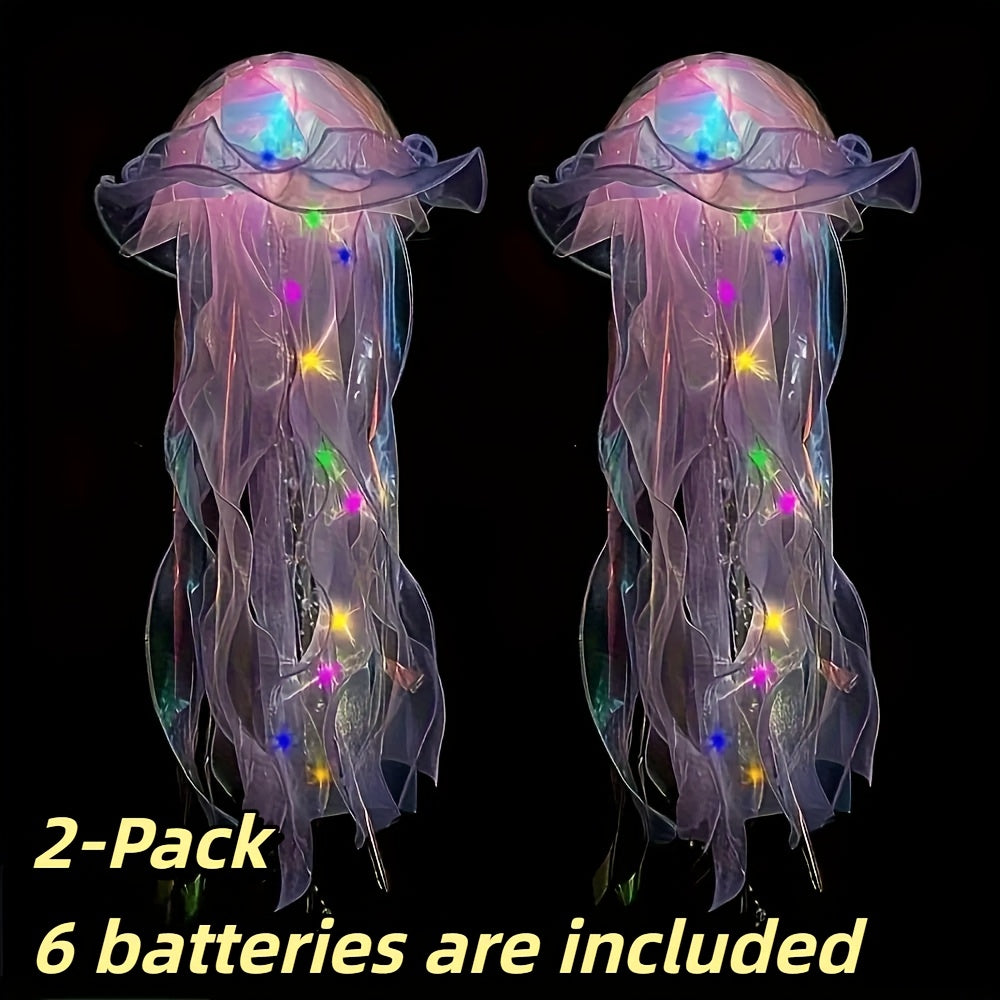 LED Jellyfish Chandelier Lights Color Changing, Set of 2 Hanging Outdoor Garden Tree Lights for Christmas, Halloween, Gender Reveal & Mood Lighting, Battery Powered