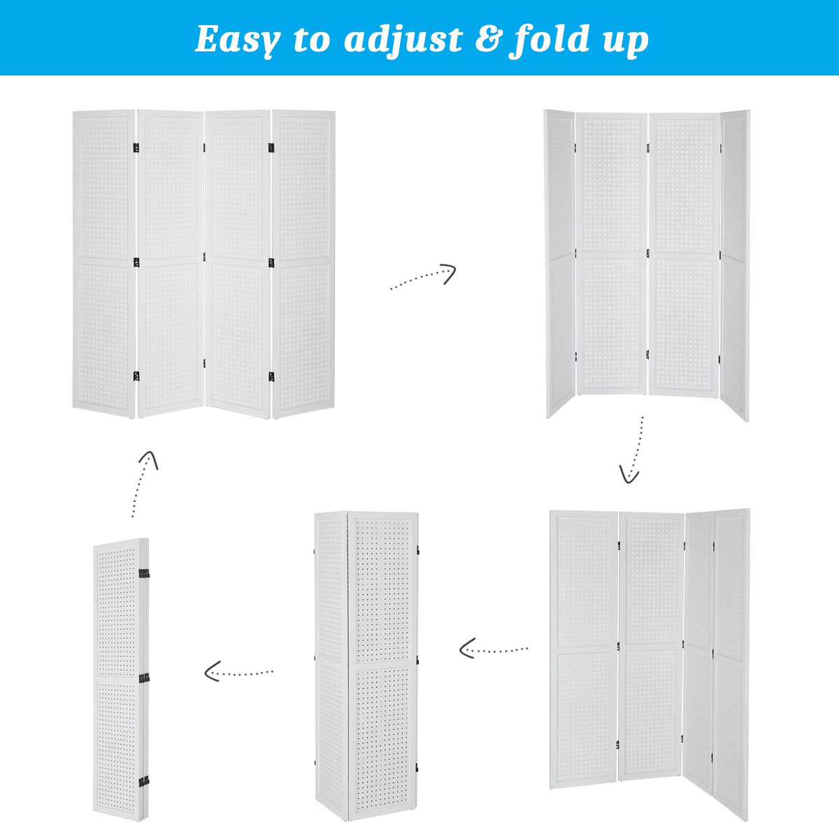 5 FT Freestanding Pegboard Room Divider | Wood Folding Privacy Screen & Display Board Organizer with Support Feet – White, Black, Natural, Grey | Craft Shows, Retail & Home
