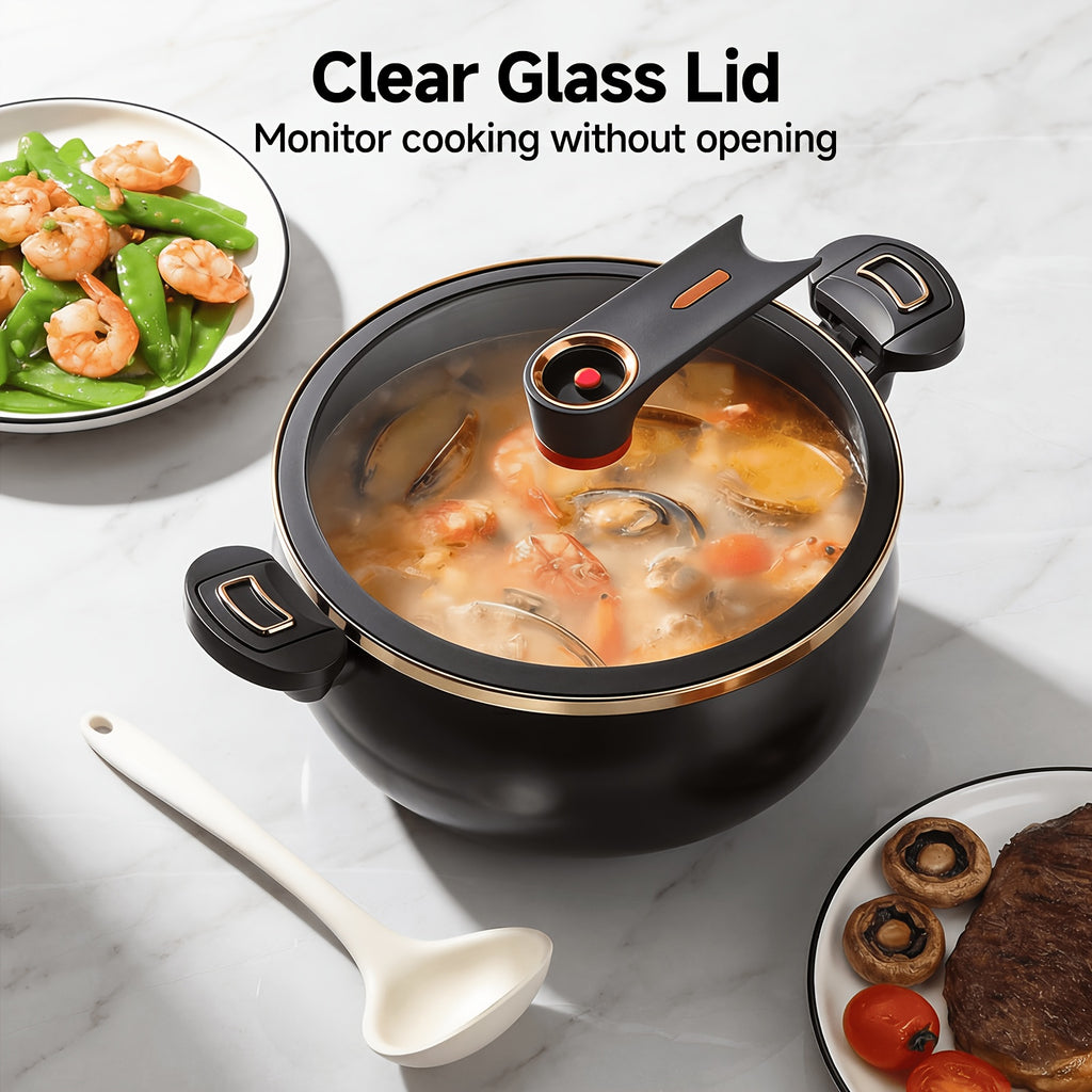 Non-Stick Soup Pot 8.45QT Large Capacity with Twist-Lock Handle Induction Gas Open Fire Universal Stew Pot for Home Restaurant Hotel Black