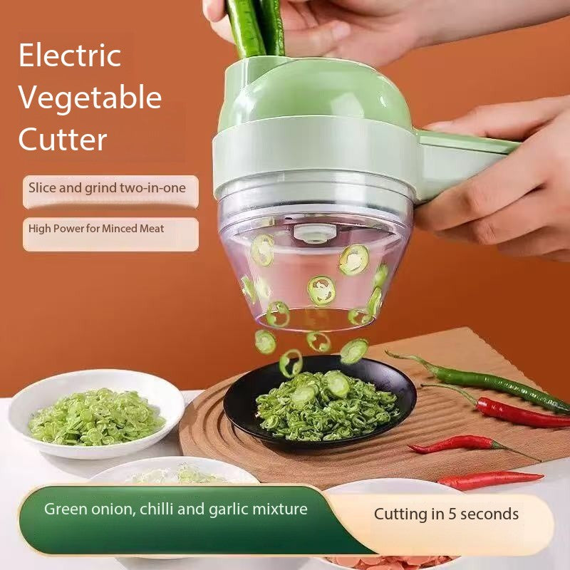 Mini Electric Food Chopper, 1-Cup USB & Battery Rechargeable Portable Garlic & Onion Slicer with Cleaning Brush — Compact Kitchen Gadget for Garlic, Onions, Celery & More, White & Green