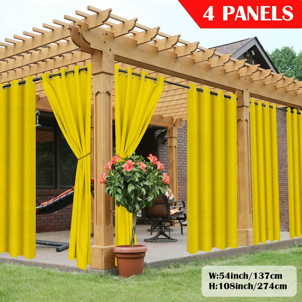 Outdoor Curtain Panels for Patio Gazebo Porch – Weather-Resistant, Light-Filtering Sun Block Privacy Drapes, 4 Panels, Multiple Sizes & Colors