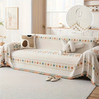Chenille Boho Sofa Cover with Embroidered Detail – Machine Washable Slipcover for 1 2 3 4 Seater Sectional Couches, Extra Large Sizes, No Padding, 4 Colors