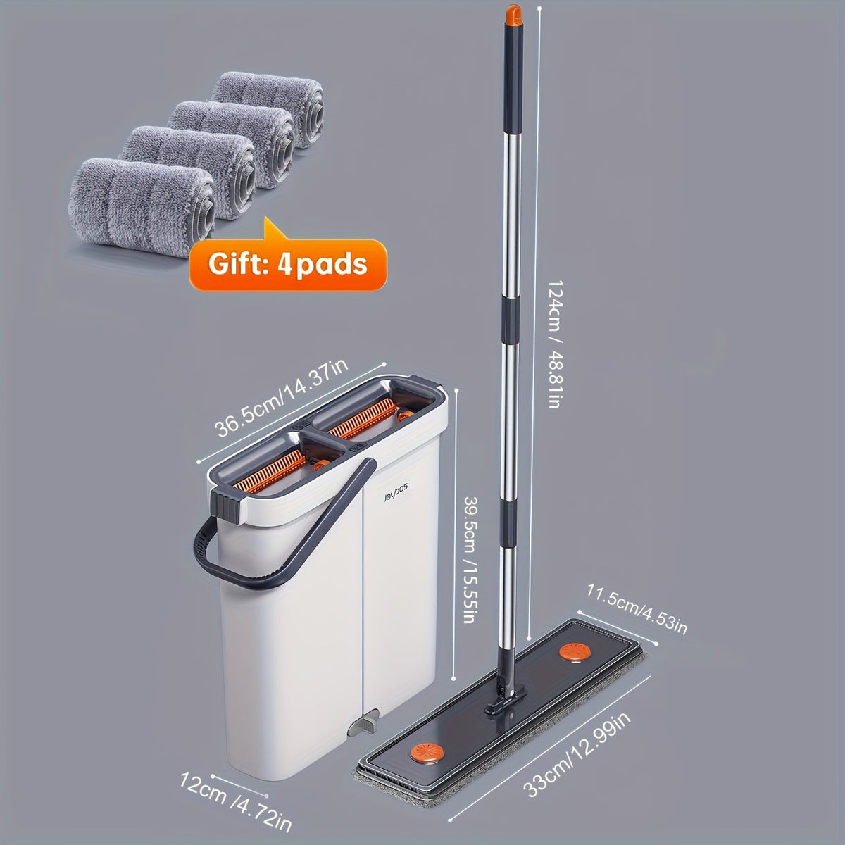 Dual-Bucket Flat Mop and Bucket System with 2025 Floating Scraper – Wash & Dry Separation, Widened Mop Head, Stainless Steel Rod & 4/6 Washable Microfiber Pads for Hardwood, Tile & Wall