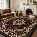Bohemian Persian Small Area Rug 31"x20" – Soft Rectangular Floor Mat, Machine Washable, Anti-Slip Lining, for Bedroom, Entryway & High-Traffic Areas