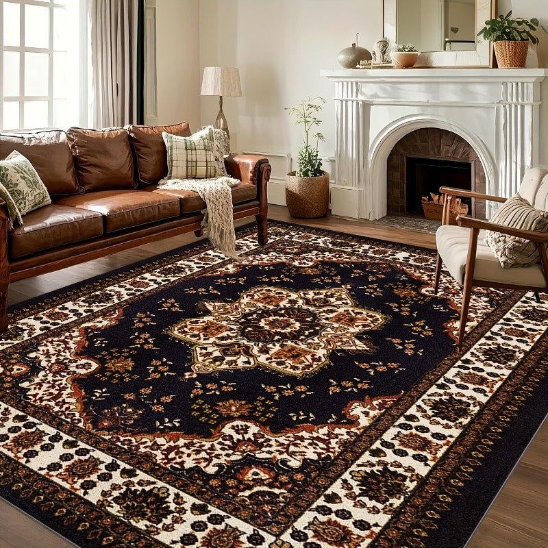 Bohemian Persian Small Area Rug 31"x20" – Soft Rectangular Floor Mat, Machine Washable, Anti-Slip Lining, for Bedroom, Entryway & High-Traffic Areas