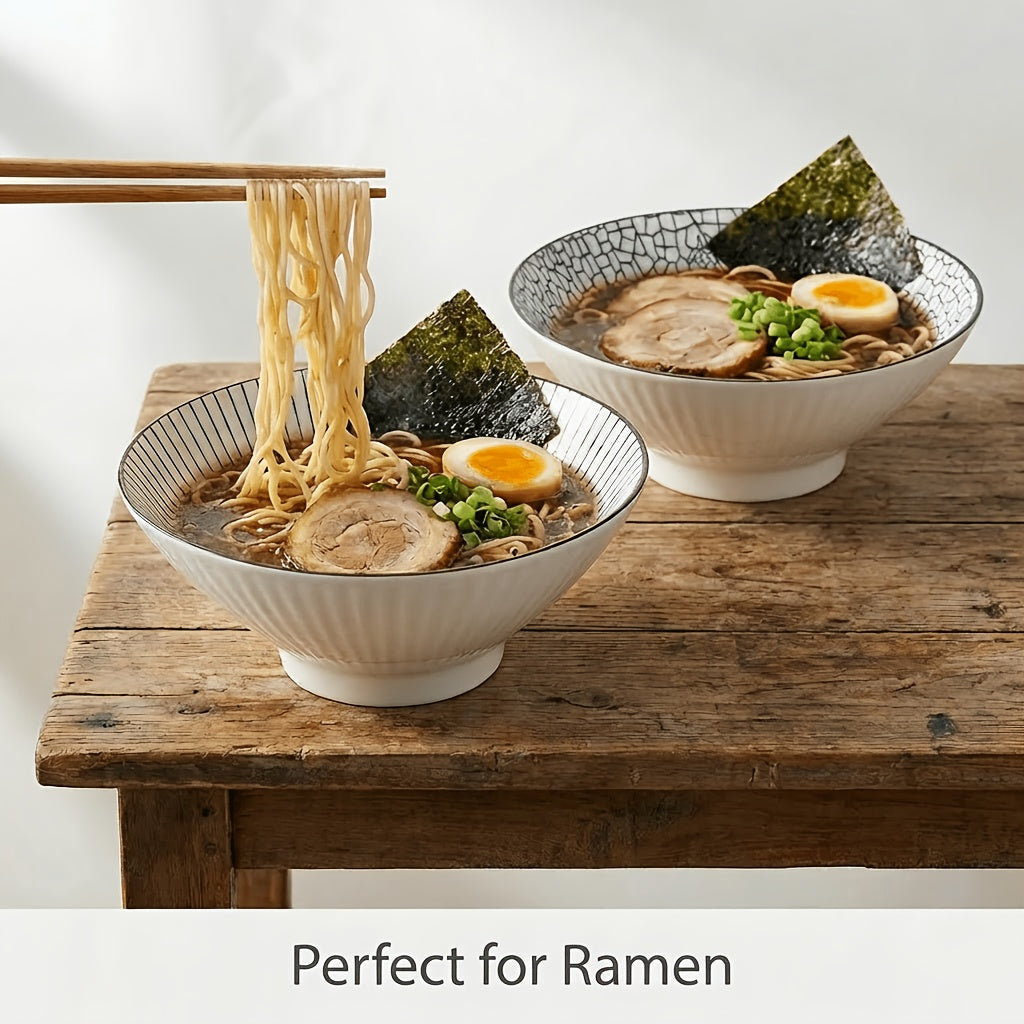 Japanese Ramen Bowls Set of 2 or 4 Ceramic Blue White Leaf Pattern 8 Inch 32oz Noodle Soup Bowl for Pho Ramen Pasta Cereal