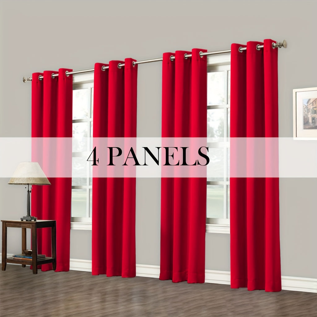 Room Darkening Blackout Curtains 4-Pack – Grommet Top Plain Weave Sun Blocking Drapes for Living Room & Bedroom, 9 Colors, 7 Size Options, Woven Polyester