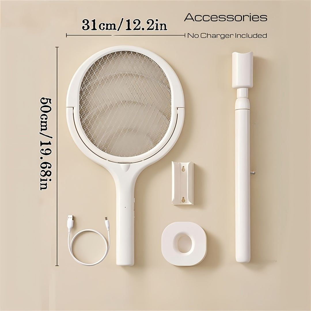 6-in-1 Electric Mosquito Swatter Bug Zapper Racket USB Rechargeable Telescopic Pole 90° Rotating Grid Wall Mount 3-Layer Safety Net UV Light for Indoor Outdoor Camping Patio