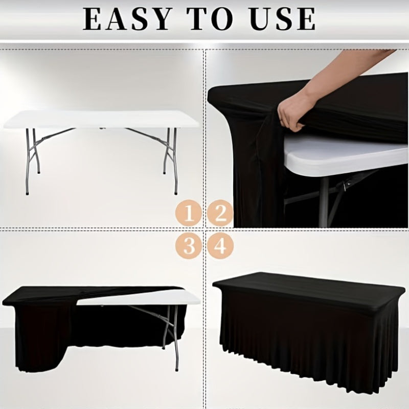 Rectangle Tablecloth with Skirt Wrinkle-Resistant Table Cover for Weddings Birthdays Graduations Black White Red 1 2 4 8 Pcs