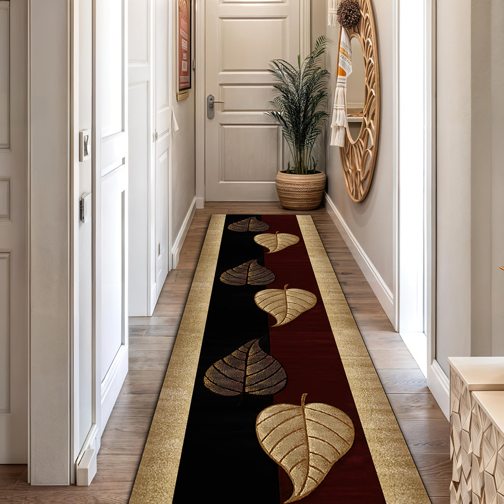 Luxury Velvet Carpet Leaf Pattern Machine Washable Slip-Resistant – Soft Plush Rug for Hallway, Bedroom, Kitchen & Bathroom | Multiple Sizes