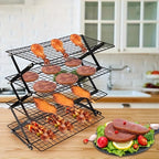 Foldable Cooling Rack 4-Tier Baking Wire Rack with 20pcs Parchment Paper – Collapsible Roasting Grilling Rack for Oven, Camping & Picnic