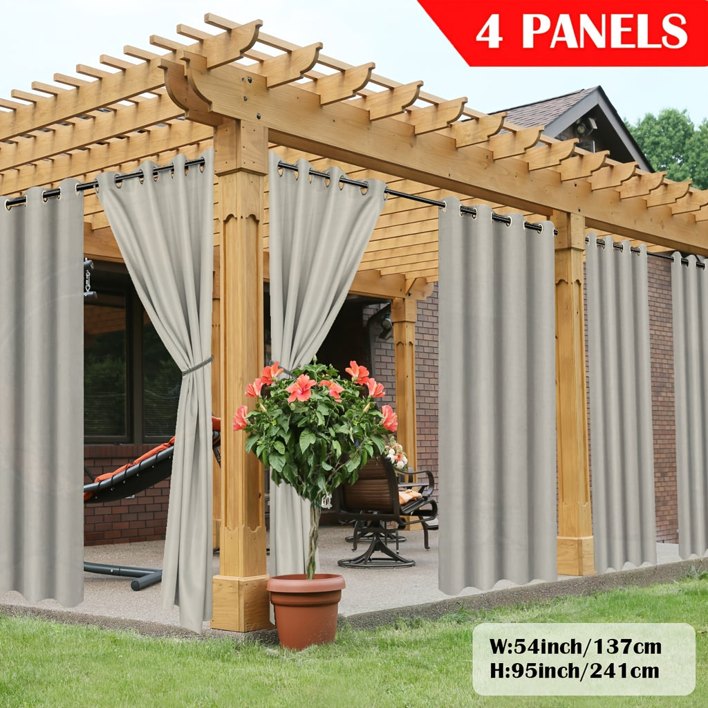 Outdoor Curtain Panels for Patio Gazebo Porch – Weather-Resistant, Light-Filtering Sun Block Privacy Drapes, 4 Panels, Multiple Sizes & Colors