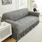 Jacquard Fleece Sofa Slipcover with Ruffle Skirt High Stretch Full Coverage Non-Slip Machine Washable Pet-Friendly Couch Cover 1 2 3 4 Seater Living Room Bedroom Office Grey