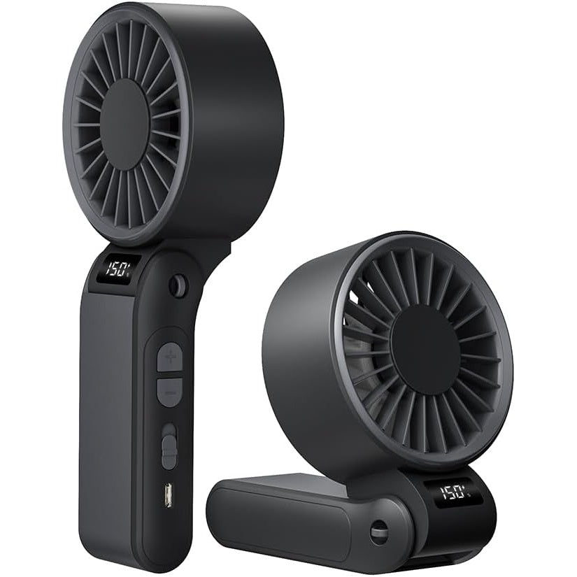 Portable Handheld Neck Fan USB-C Rechargeable 150-Speed Stepless Adjustable Foldable LED Display for Outdoor Travel Work Road Trips Hands-Free Wearable