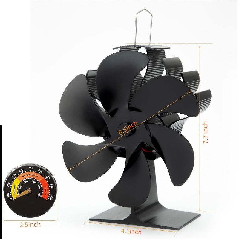 Wood Stove Fan Heat Powered Non-Electric Fireplace Fan for Wood Burning Stoves Pellet Stoves Log Burners with Thermometer – 4 to 7 Blade Options