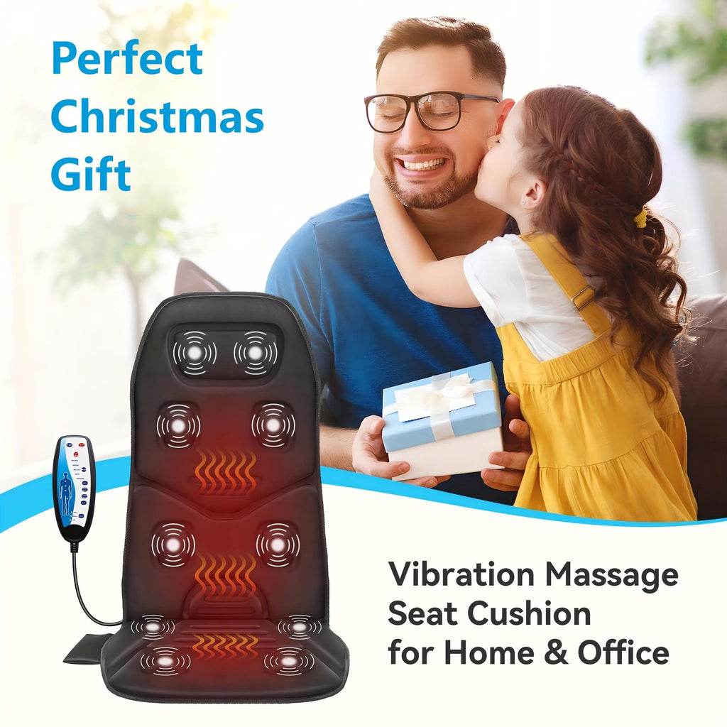 Heated Massage Seat Cushion with 10 Vibration Motors – 5 Modes 3 Intensity Levels Back & Seat Warmer Pad for Recliner Office Chair, 30-Min Auto Shut-Off, Father's Day Mother's Day Gift