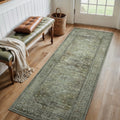 Sage Green Runner Rug Machine Washable Non-Slip - Boho Vintage Distressed Low Pile Flat Rug for Hallway Kitchen Entryway, Ultra-Thin Under-Door Fit, 11 Sizes