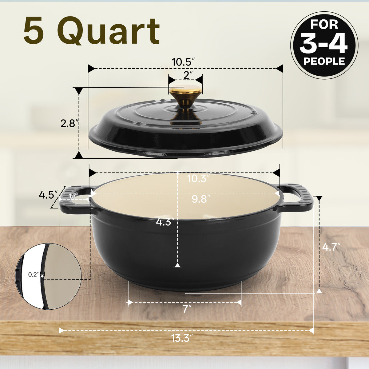 Dutch Oven 5QT 6QT 7.5QT Enameled Cast Iron Cookware with Lid Silicone Handles Oven Safe 500°F Bread Baking Stews Roasts Multiple Colors