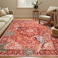 Tiger Jungle Area Rug – Washable Non-Slip Indoor Carpet for Living Room, Bedroom & Home Office | Red, Green, Beige | 5x7 to 9x12 ft | Nuvia Haven