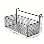 Door Back Hanging Mesh Basket Black Metal Storage Rack – Woven Mesh Iron Frame Over-Door Space-Saving Organizer for Dormitory, Bedroom & Wardrobe, Multi-Functional Shelf Basket