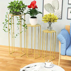 3-Piece Gold Hexagon Cake Stand Set – Metal Cylinder Pedestal Stands for Wedding, Party, Flower Vase & Living Room Decor