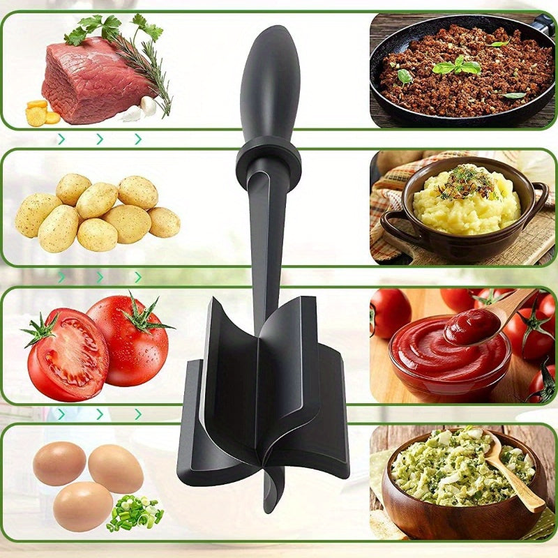 3-Piece Handheld Mixing Spatula & Chopper Set – Break-Resistant, Heat-Resistant Non-Stick Blend & Chop Tool – Potato Masher, Salad Chopper & Food Grinder – Kitchen Essentials