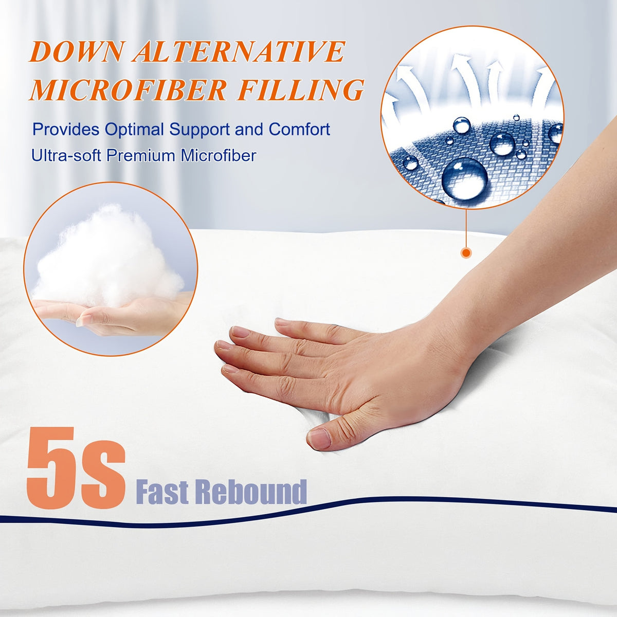 Firm Supportive Sleep Pillows Set 2/4 Pack – Hotel-Grade Cool-Touch, Soft Fiber Fill, Back Stomach Side Sleeper Pillow Standard Queen King