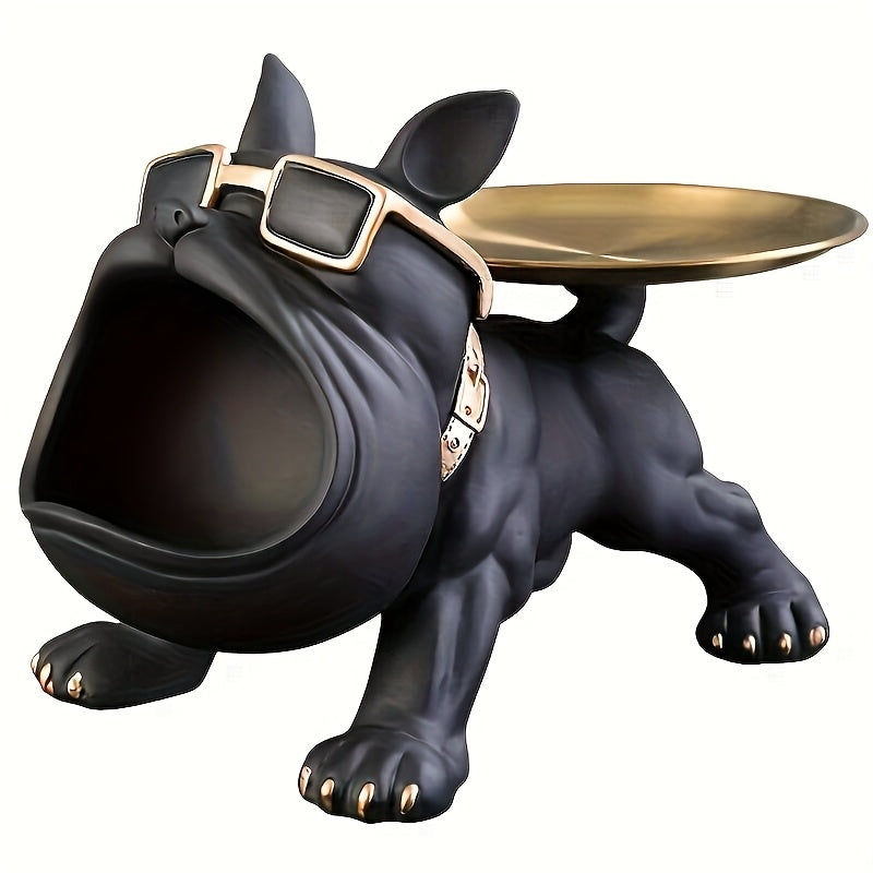 Decorative Resin Bulldog Tray Statue Modern Dog Figurine Key Tray Entryway Organizer Candy Jewelry Earring Tray Holder Home Office Dining Table Decor Desk Accent Christmas New Year Gift Dog Lover