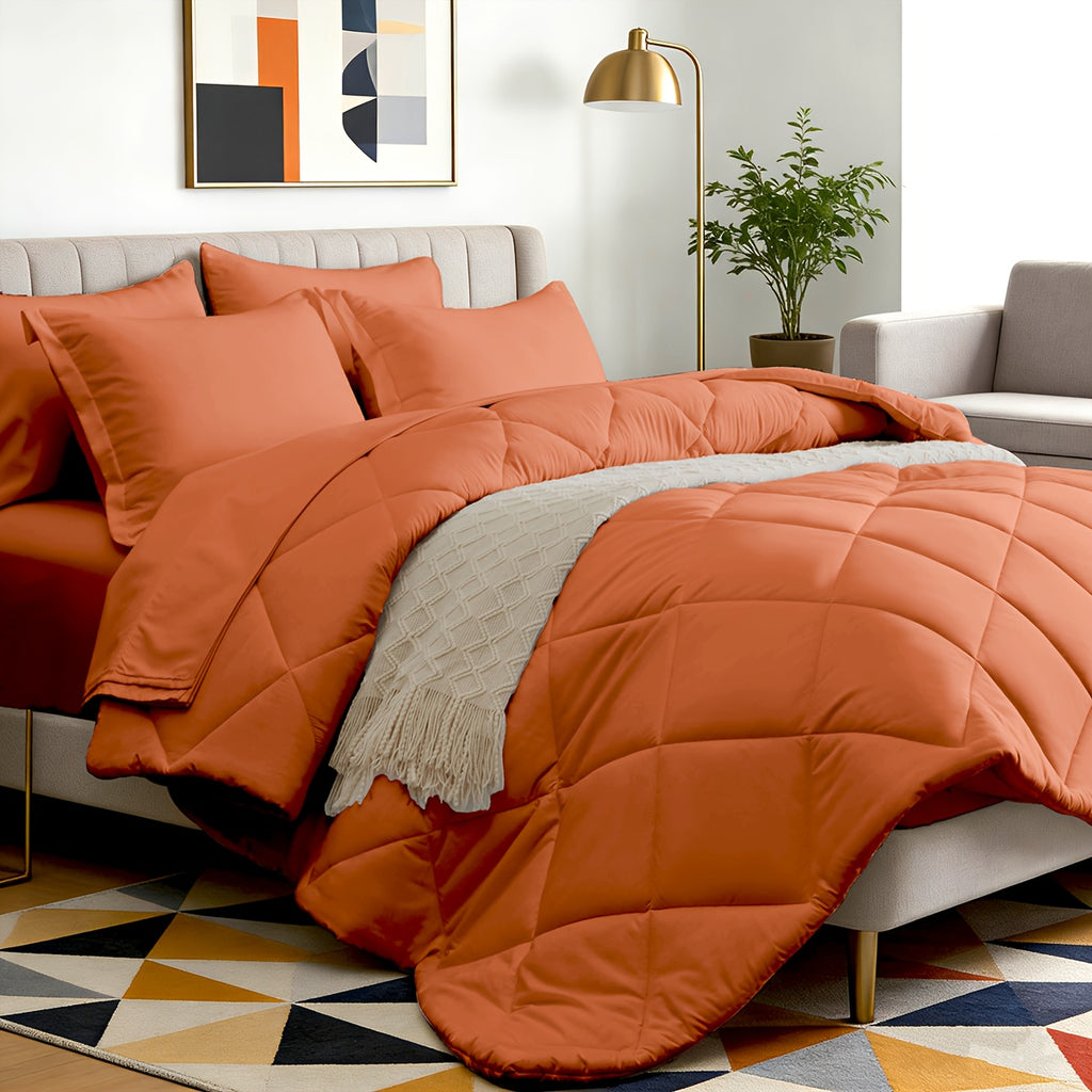 Bed in a Bag 7-Piece Double-Sided Checked Comforter Set – Ultra Soft Fluffy All Season Bedding with Flat Sheet Fitted Sheet Pillowcases Shams, Twin XL Full Queen King