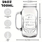 Mason Jar Drinking Glasses with Handle 24oz Set of 4 | Dishwasher Safe Reusable Cups for Party Home Beverages