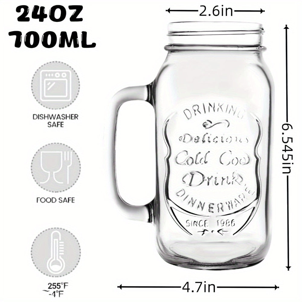Mason Jar Drinking Glasses with Handle 24oz Set of 4 | Dishwasher Safe Reusable Cups for Party Home Beverages