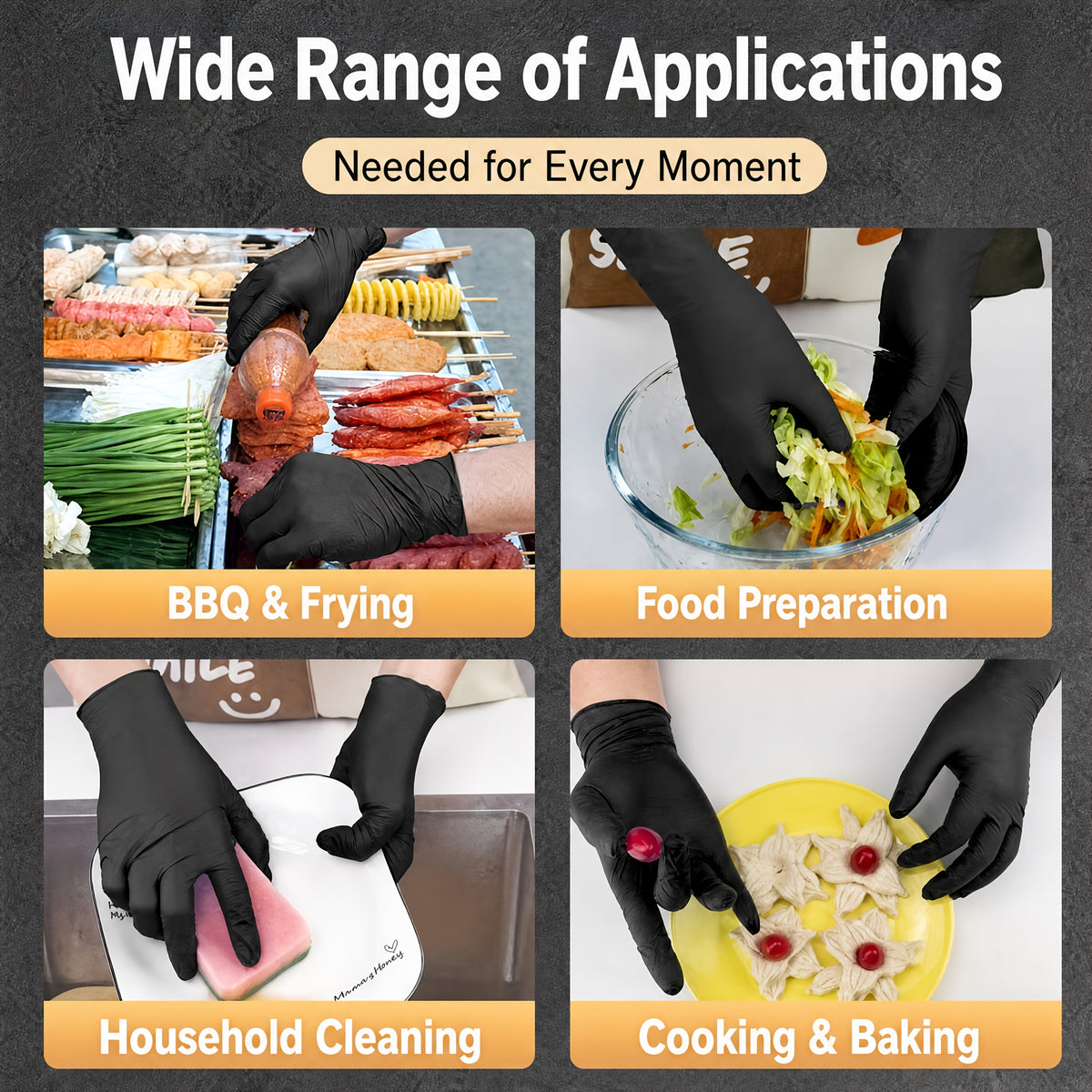 300 Pcs Black Nitrile Disposable Gloves Thickened High-Density S M L XL for Kitchen Cleaning Tattoo Beauty Salon