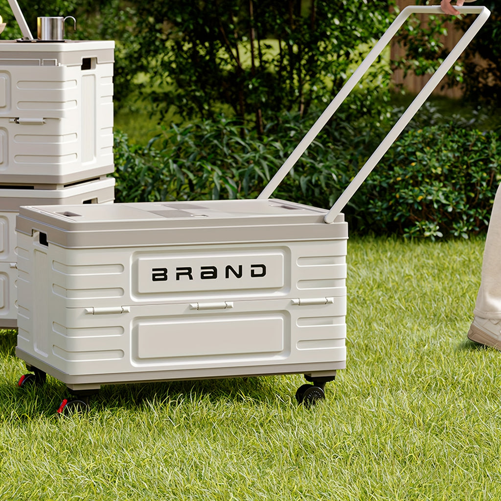 Collapsible Rolling Crate Cart with Wooden Lid & Wheels – 13.21 Gallon Foldable Utility Cart for Picnic, Shopping, Office, Teacher & Home Storage