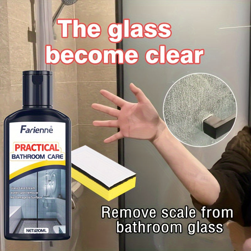 Glass & Tile Restoration Paste 120G Hard Water Stain Remover for Shower Doors Tiles Metal Surfaces Streak-Free Finish + Free Sponge Included