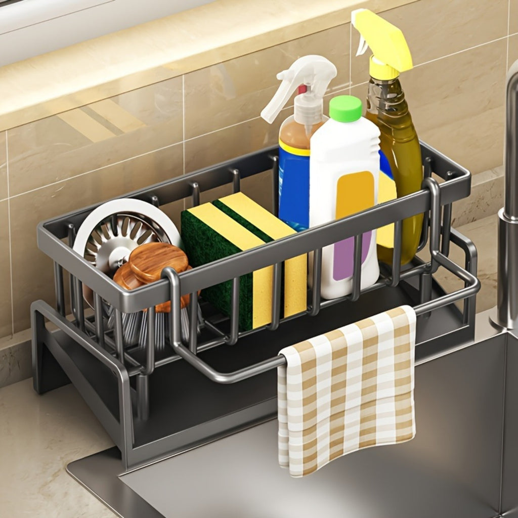 Kitchen Sink Caddy with Drainage & Removable Brush Holder – Sink Organizer for Sponge, Soap, Dishwashing Brush & Scrubber | Counter Basket Tray for Clean & Clutter-Free Kitchen Sink