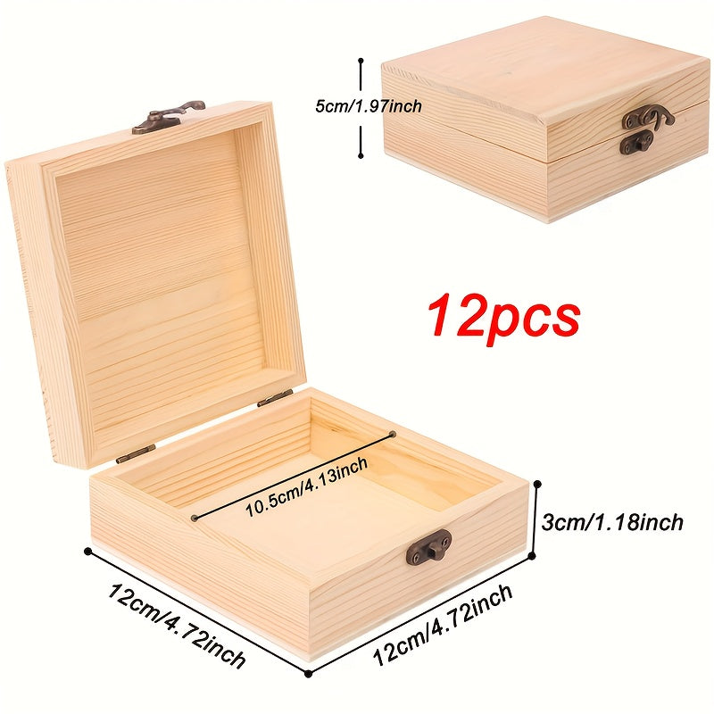 Unfinished Wooden Treasure Chest Boxes 12-Pack with Lid & Clasp - DIY Craft Boxes, Pirate Party Favors for Birthday Parties, Christmas Gift Boxes & Kids Decoration Projects