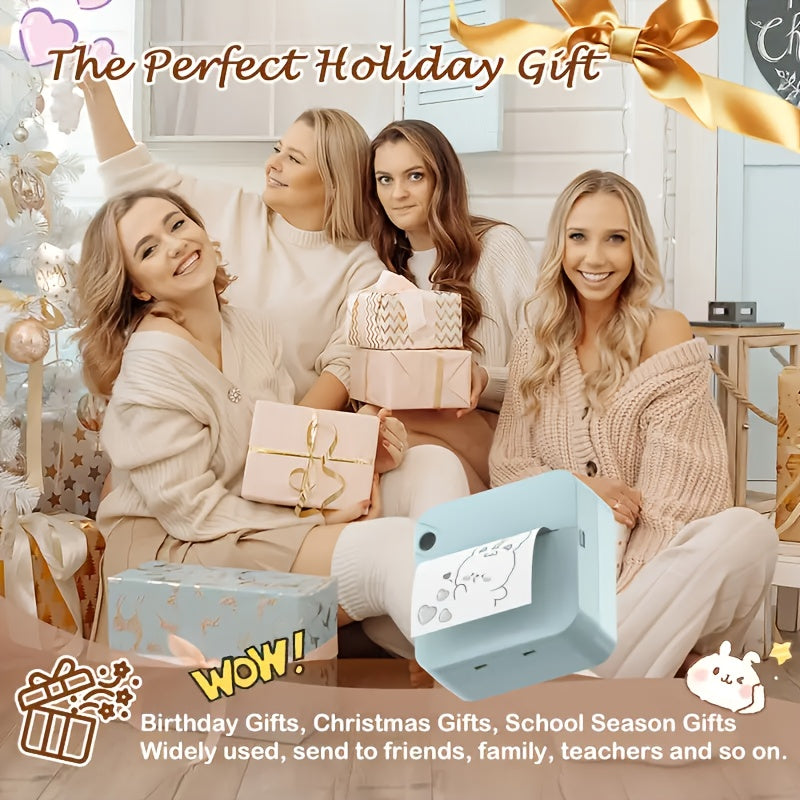 Mini Pocket Thermal Printer Inkless Wireless Sticker Photo Printer with 1 Roll Thermal Paper Portable Receipt Printer for Photos Diaries Notes Memos