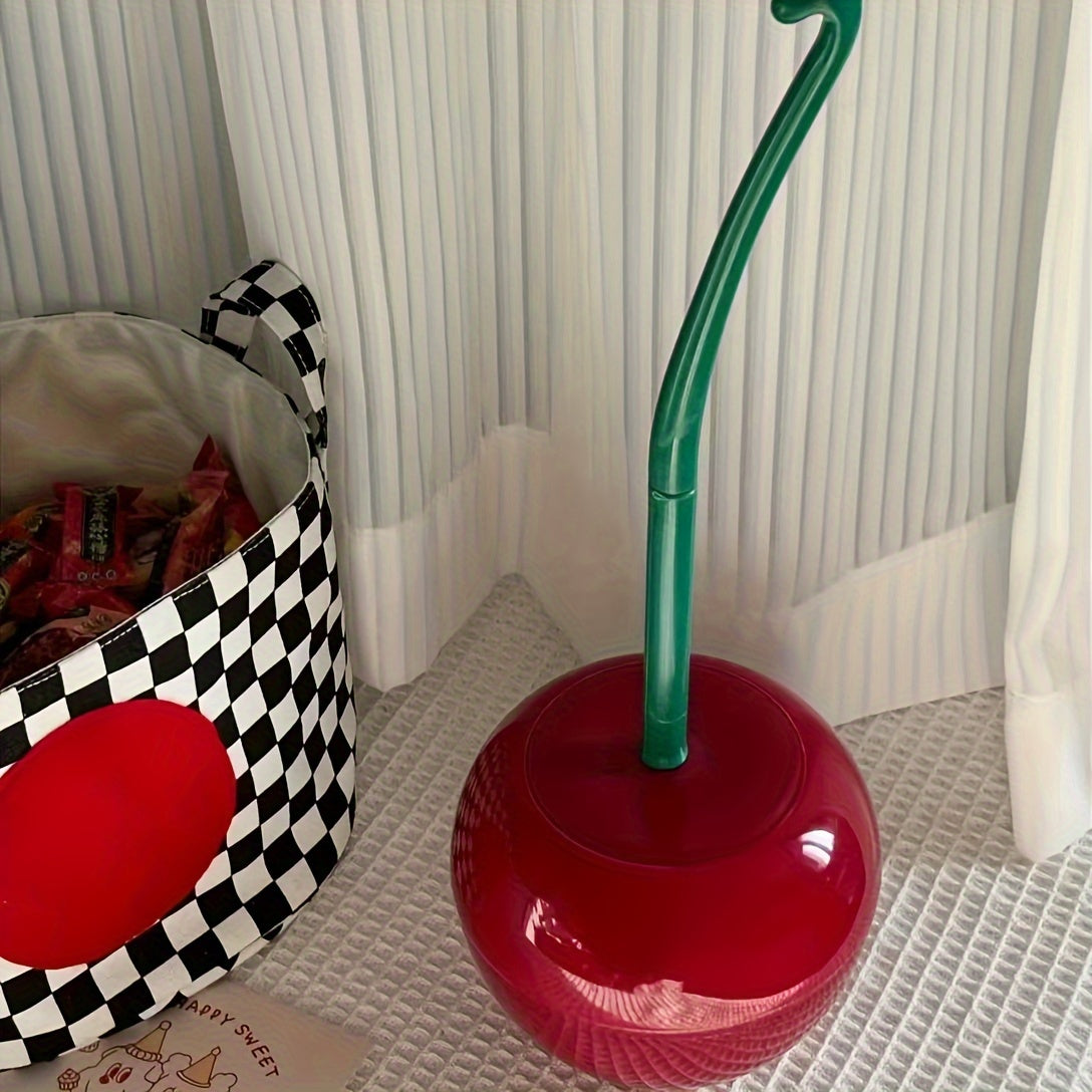 Novelty Cherry Toilet Brush with Holder Set – Creative Fun Bathroom Decor | Cute Toilet Brush & Holder | Red