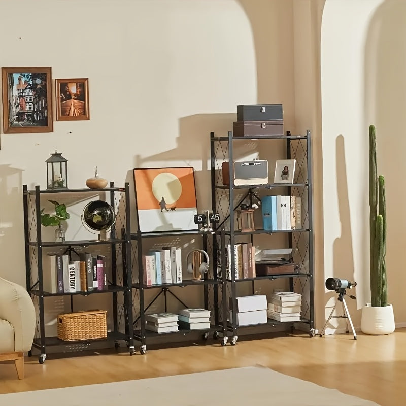 3-5 Tier Rolling Storage Rack with Wheels – Foldable Metal Shelving Unit for Home, Office & Kitchen Organization