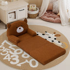 Animal Kids Foldable Sofa 2-in-1 Fold-Out Couch – Soft Polar Fleece High-Density Foam Lounger Chair for Playroom, Boys & Girls Room Decor, Cute Teddy Bear, Panda, Kitten & Milk Cow Styles