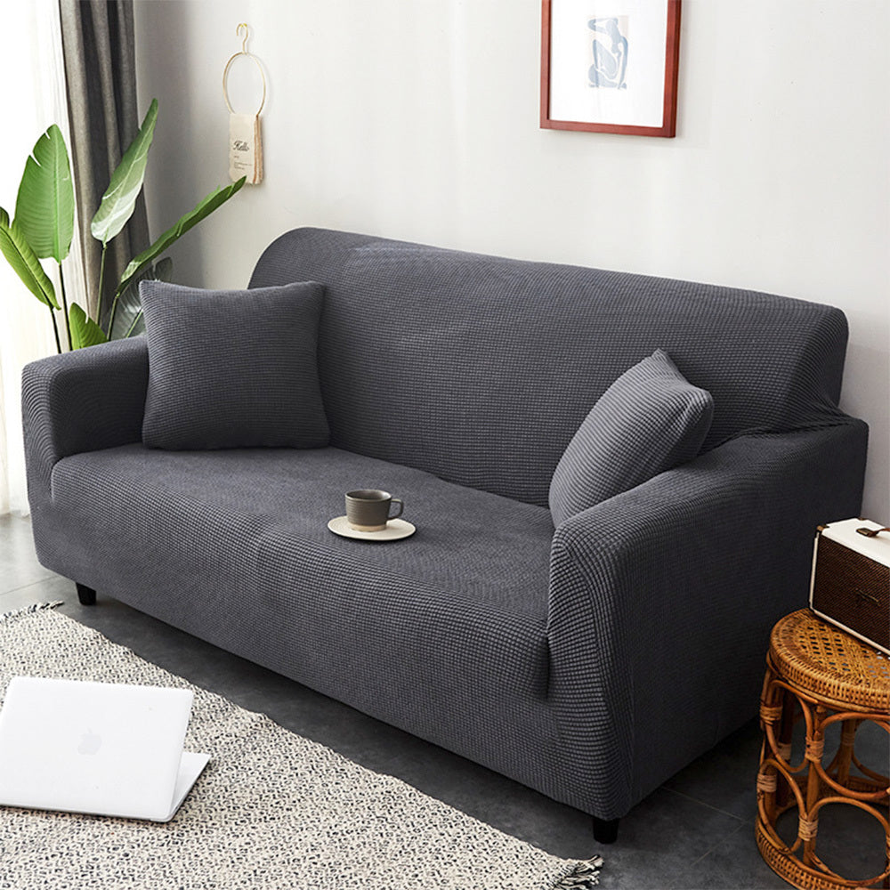 Solid Color Jacquard Sofa Cover Full Coverage High Stretch Non-Slip Machine Washable All Season Pet Friendly Couch Protector Living Room Office