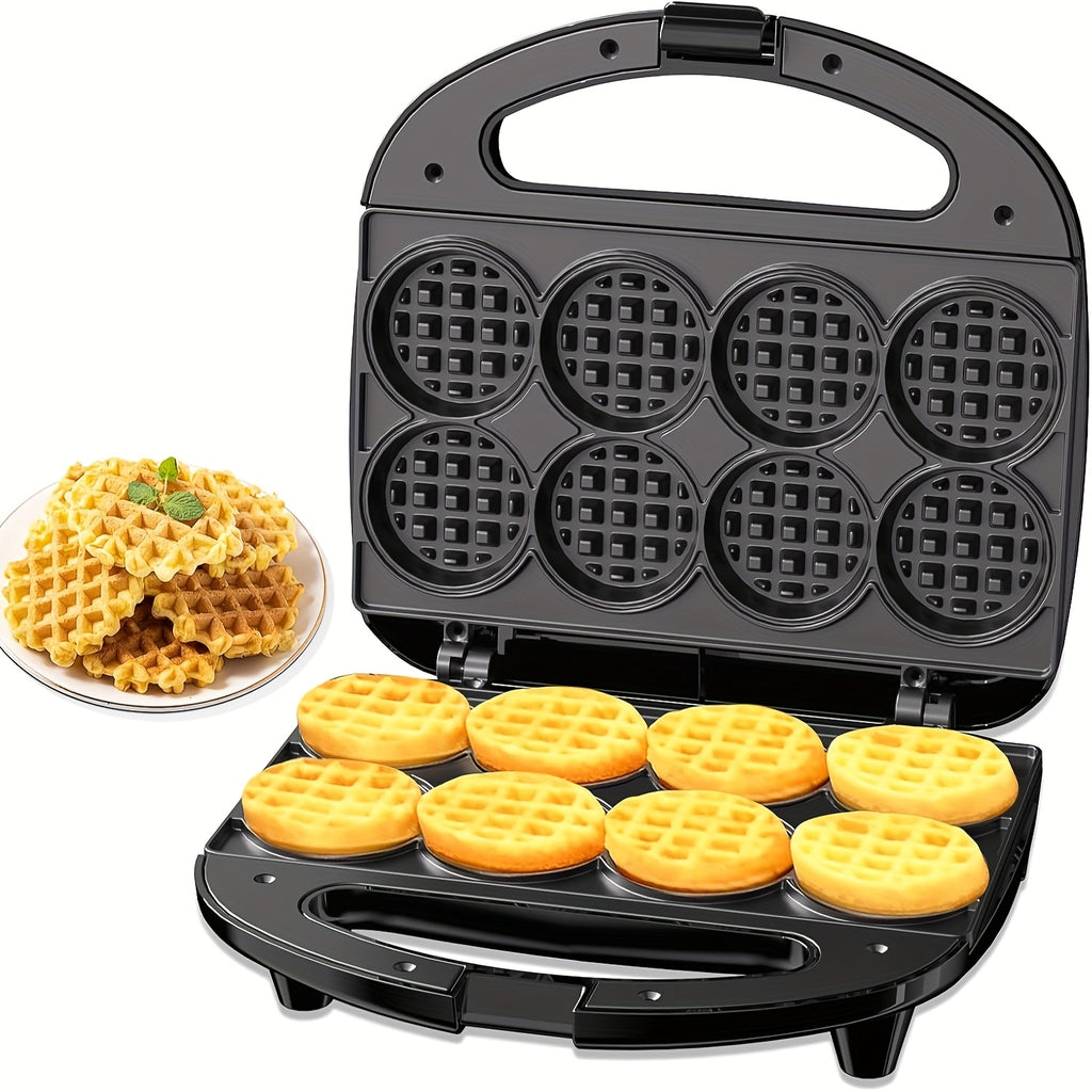 Mini Waffle Maker Makes 8 Bite-Size 2-Inch Waffles Dual Non-Stick Plates Cool Touch Handle Compact Family Breakfast Maker