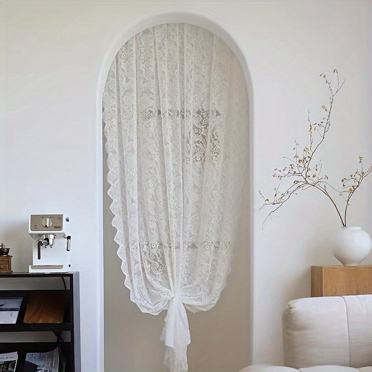 Phoenix Tail Floral Lace Sheer Curtain – Elegant Semi-Sheer Rod Pocket Panel with Eyelet Detailing | Living Room, Kitchen & Bathroom | White, Green & Coffee