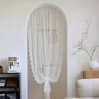 Phoenix Tail Floral Lace Sheer Curtain – Elegant Semi-Sheer Rod Pocket Panel with Eyelet Detailing | Living Room, Kitchen & Bathroom | White, Green & Coffee