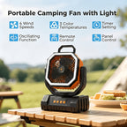 Camping Fan 20000mAh Rechargeable with LED Light, Remote Control, 270° Oscillation & Power Bank – 4 Speeds, 59-Hour Battery, 3 Use Modes