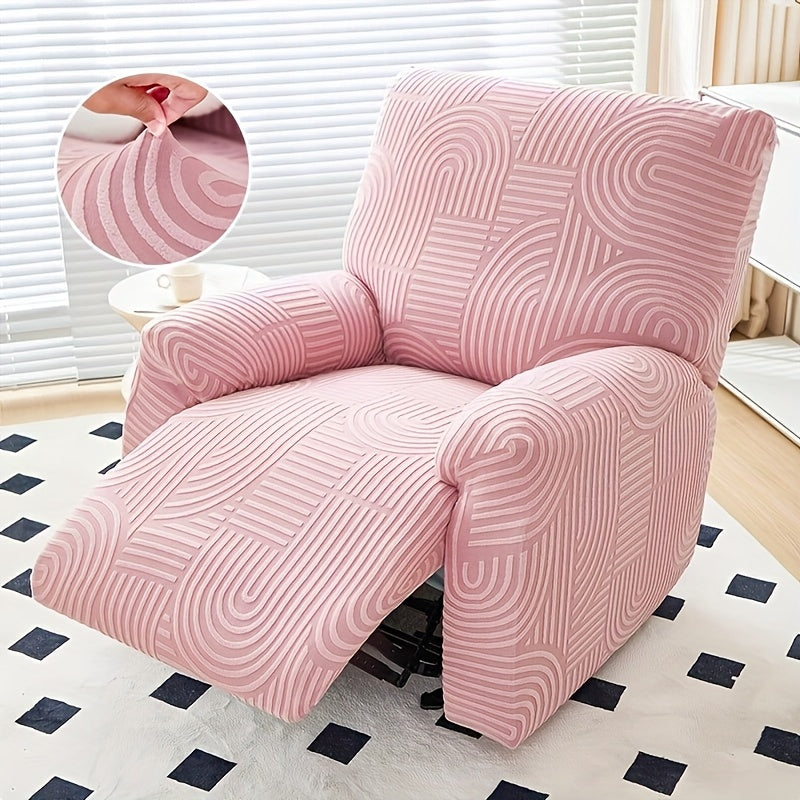 Elastic Jacquard Recliner Chair Cover Single Seat – Stretch Armchair Slipcover Furniture Protector for Living Room Bedroom Office, 6 Colors (Pink Blue Green Camel Gray Beige)