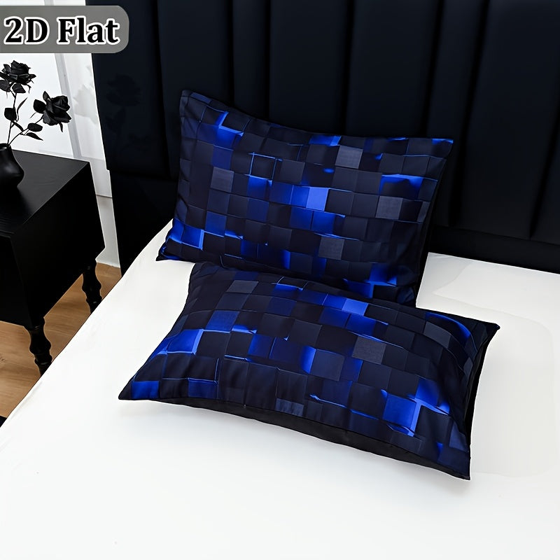 Tech Print Fitted Sheet Set 3 Piece - Digital Geometric Pattern Deep Pocket 15 Inch Bed Sheet with 2 Pillowcases Twin Full Queen King All Seasons