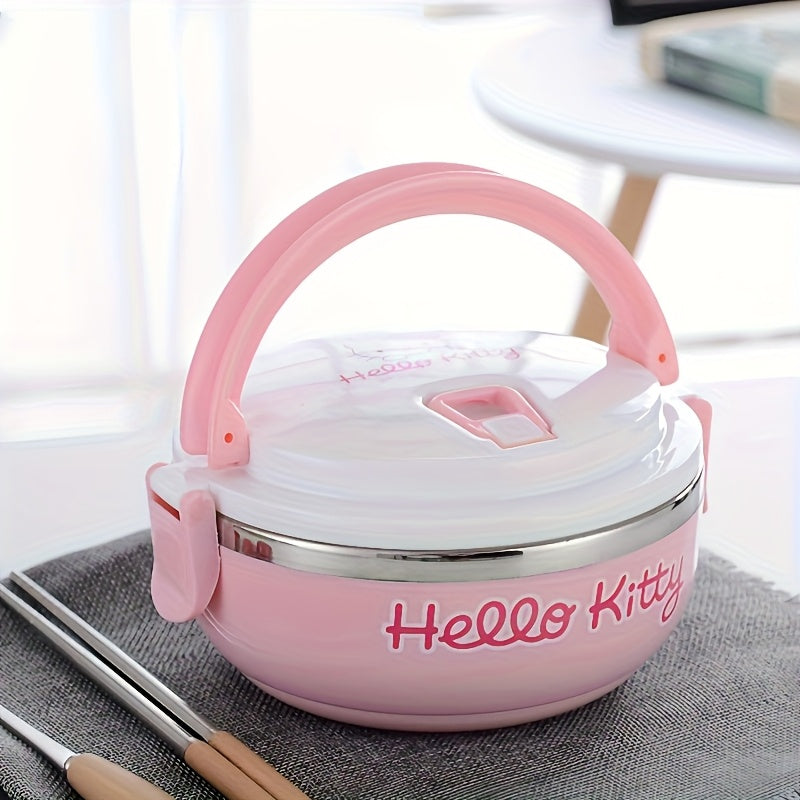 Hello Kitty Stainless Steel Lunch Box Bento Box for Girls - Officially Licensed Sanrio Cute Pink 2-Tier & 3-Layer Portable Lunch Container for School Picnic Kids Women, Food-Safe 304 Steel