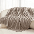 Faux Rabbit Fur Throw Blanket Ultra Soft Fluffy Striped Plush Blanket for Couch Bed Sofa Luxury Warm Winter Blanket Pink Light Brown